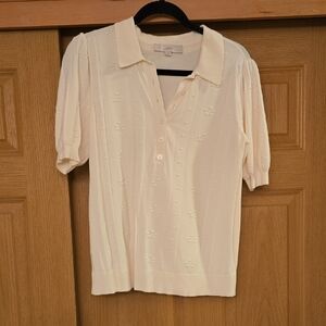 LOFT Cream Textured Button Down Sweater With Beautiful Details